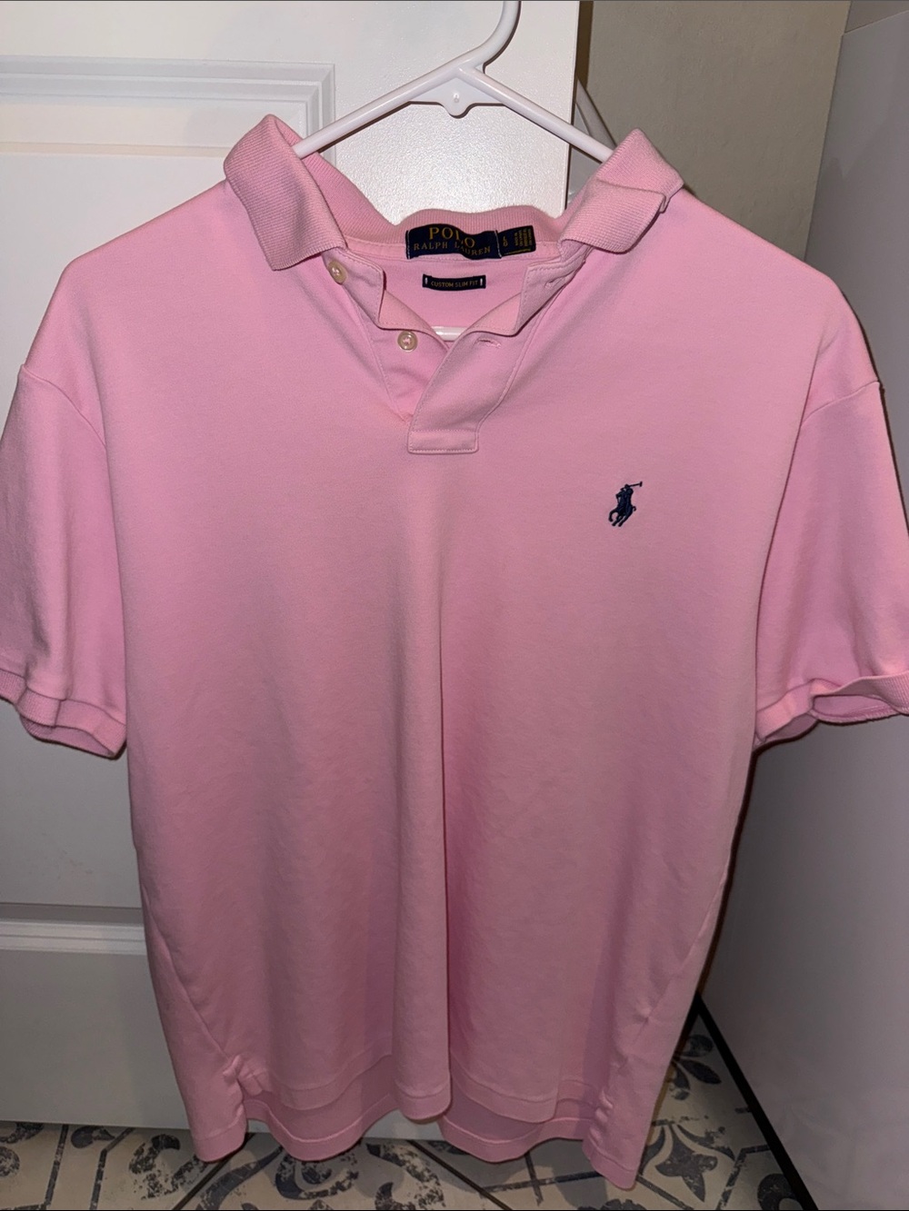 Ralph Lauren Men's Polo Shirt in Light Pink with black polo logo